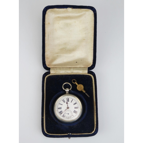 441 - A Patek Silver Cased Key Wound Fob Watch, 44mm case, movement no. 21291. Cased and running