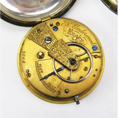 441B - A Victorian Silver Pocket Watch, London 1854 53.5mm case, chain driven movement signed R. Underwood ... 