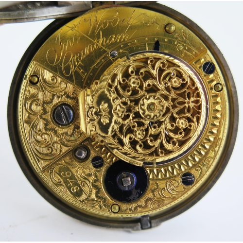 441C - A George IV Silver Pair Cased Pocket watch, London 1826 48mm inner case with a chain driven verge fu... 