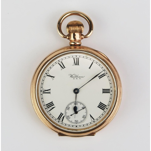 442 - A Waltham Gold Plated Keyless Open Dial Fob Watch in a 50.5mm Dennison Moon case, movement no. 26232... 