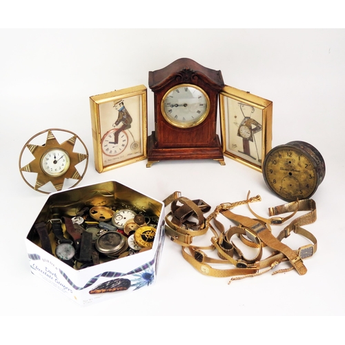 447A - A Selection of Gold Plated Wristwatches, oak cased mantle clock and other oddments