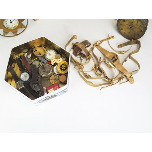 447A - A Selection of Gold Plated Wristwatches, oak cased mantle clock and other oddments