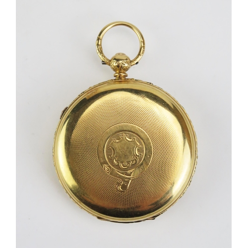 488 - A Victorian 18ct Gold Open Dial Key Wound Pocket Watch with center seconds and stopwatch function, 5... 