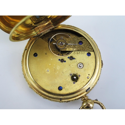 488 - A Victorian 18ct Gold Open Dial Key Wound Pocket Watch with center seconds and stopwatch function, 5... 