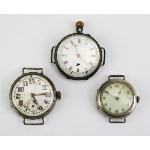 489 - Three Early Silver Cased Wristwatches. All A/F