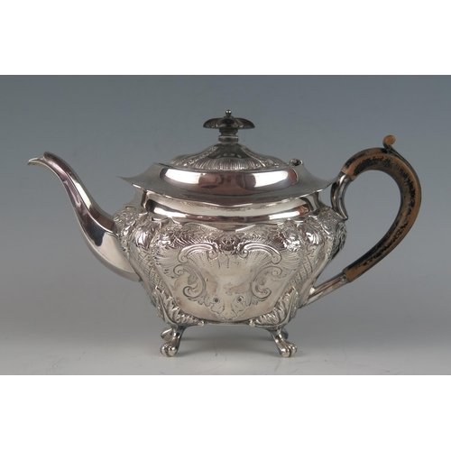 504 - A late Victorian silver teapot, maker Albert Henry Thompson, Sheffield, 1894, crested, of lobed oval... 