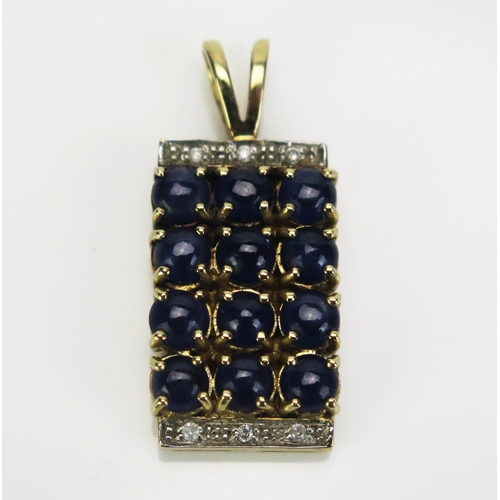 64 - A 9ct Gold, Cabochon Sapphire and Diamond Pendant, hallmarked, 31.5x14mm, 5.82g