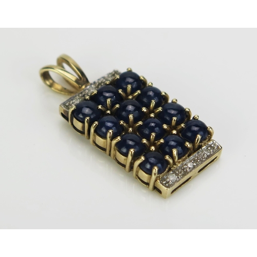 64 - A 9ct Gold, Cabochon Sapphire and Diamond Pendant, hallmarked, 31.5x14mm, 5.82g