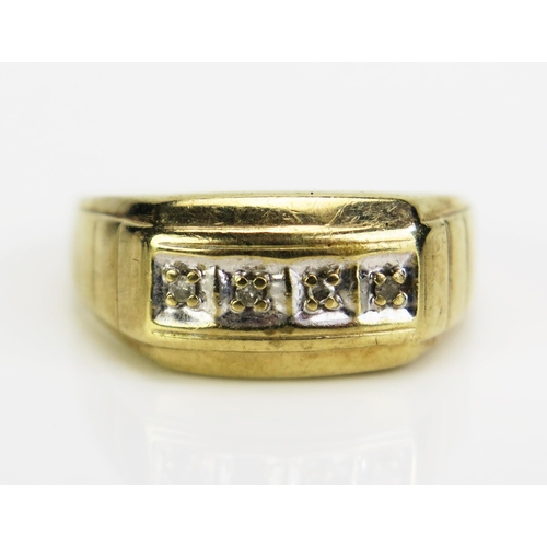 69 - A Gent's 9ct Gold and Diamond  Four Stone Ring, c. 1.4mm stones, continental marks, size W.5, 4.88g