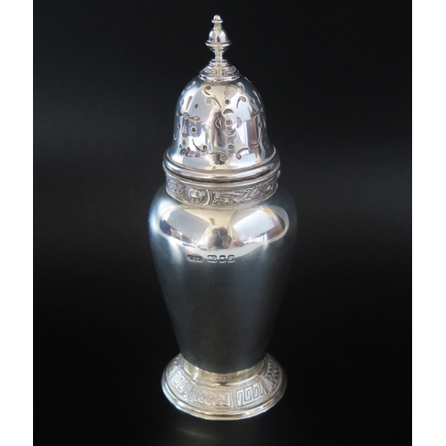 705 - A George V silver sugar caster, maker Ollivant & Botsford, London, 1930, of ovoid form with domed pu... 