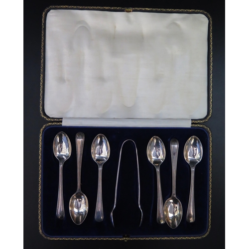 725 - A George V Cased Silver Set of Six Teaspoons and Sugar Tongs, Sheffield 1925, Alexander Clark & Co L... 