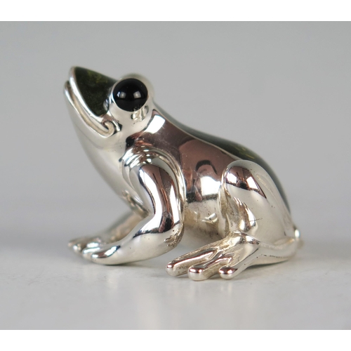 736 - A QEII Silver Frog with enamel decoration, Sheffield hallmarks,Mark Houghton Ltd, 42mm long, 37.1g