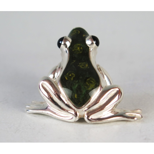 736 - A QEII Silver Frog with enamel decoration, Sheffield hallmarks,Mark Houghton Ltd, 42mm long, 37.1g