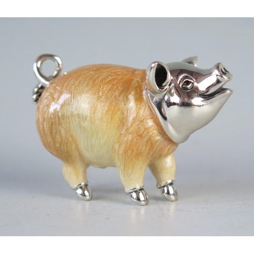 737 - A QEII Silver and Enamel Pig, 53mm long, Sheffield marks, Mark Houghton Ltd, 63.4g