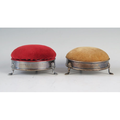 740 - A Pair of George V Silver Pin Cushions, 9cm diam., Birmingham 1919, William Adams Ltd.