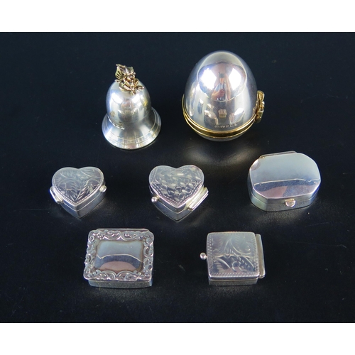 747 - A QEII Silver Bell Shaped Box with fairy finial and screw on cover and three others all with Birming... 