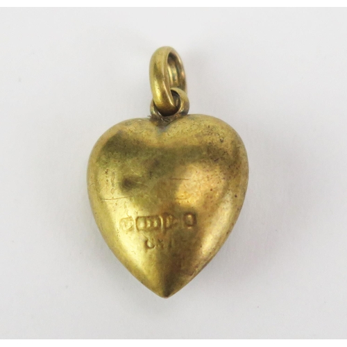 90 - An Antique 15ct Gold, Ruby, Sapphire and Diamond Heart Shaped Pendant, 22mm drop, rubbed Chester hal... 