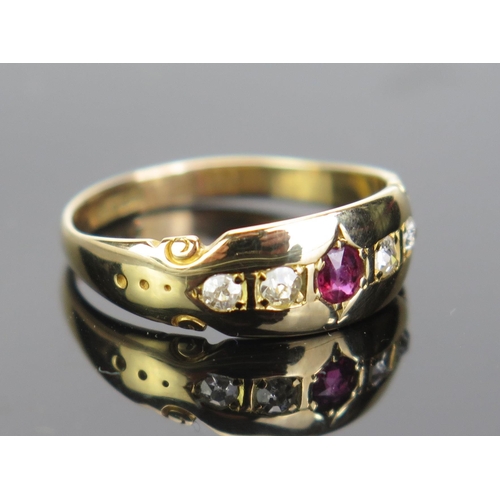 92 - A Victorian 18ct Gold, Ruby and Diamond and Old Cut Diamond Gypsy Ring, 3mm central stone, size M.25... 