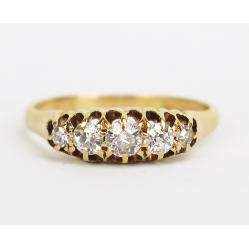 119 - An 18ct Gold and Old Cut Diamond Five Stone Ring, largest stone c. 3.8mm, size N.25, 2.7g