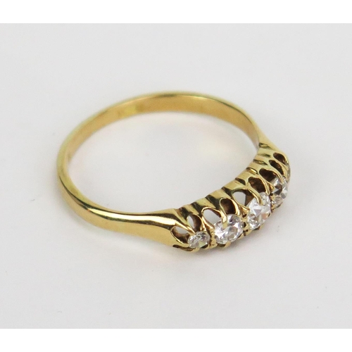 119 - An 18ct Gold and Old Cut Diamond Five Stone Ring, largest stone c. 3.8mm, size N.25, 2.7g