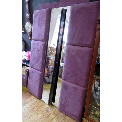 1432 - An Italian retro-style five-piece purple faux suede and chrome bedroom suite, includes fitted headbo... 