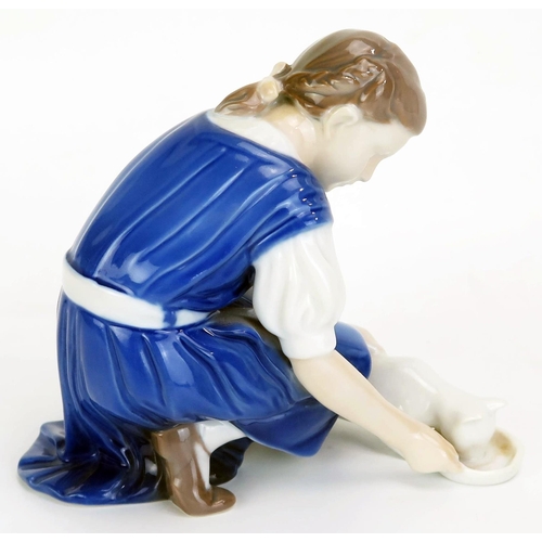 1015 - A B&G Copenhagen porcelain figure No 1745, girl feeding a cat, 14cm high.