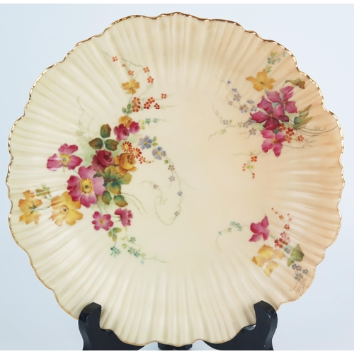 1048 - A Royal Worcester blush ivory cabinet plate, pattern 1416, puce marks 1898, 21cm diameter.