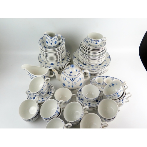 1069 - Masons, Johnson Brothers, a blue and white  'Denmark' pattern tea and dinner service, includes teapo... 