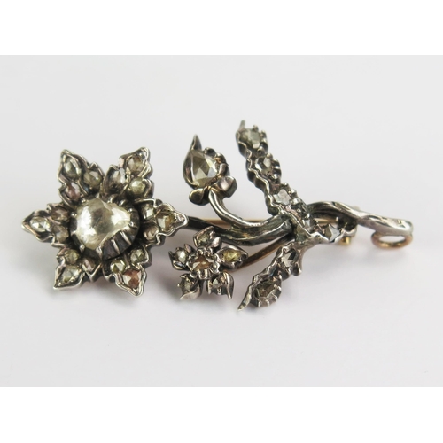 108 - A Georgian Rose Cut Diamond Flower Brooch in a precious yellow and white metal setting, central ston... 