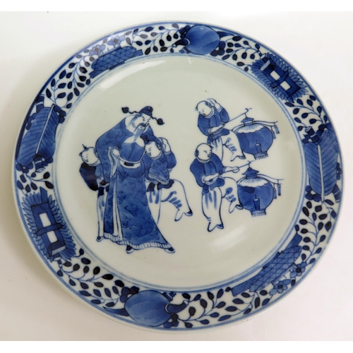 1131 - A pair of 19th century Chinese blue and white 'Lantern Festival' pattern plates, 21.5cm diameter tog... 