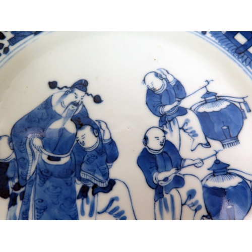 1131 - A pair of 19th century Chinese blue and white 'Lantern Festival' pattern plates, 21.5cm diameter tog... 