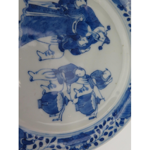 1131 - A pair of 19th century Chinese blue and white 'Lantern Festival' pattern plates, 21.5cm diameter tog... 