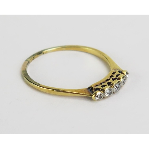 119 - A Diamond Five Stone Ring in a precious yellow metal setting, KEE tested as 18ct size N.5, 1.35g