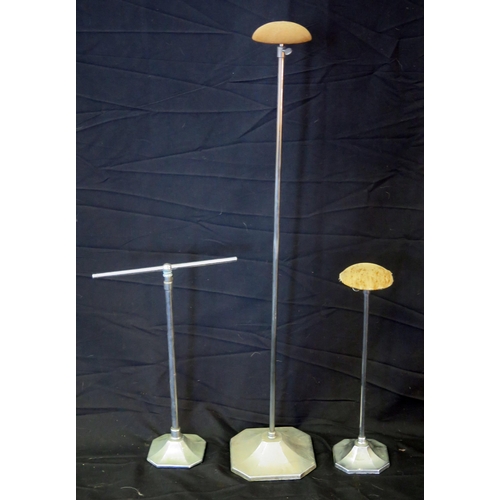 1249 - Two vintage adjustable hat stands, together with an adjustable scarf stand. (3)