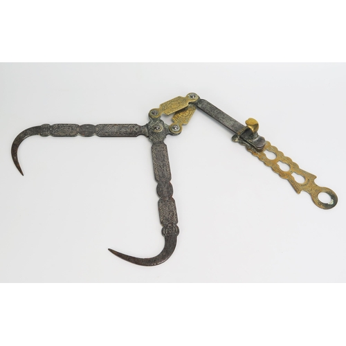 1276 - A late 18th century steel and brass cantilever roasting spit jack, with height adjusting bracket, 56... 