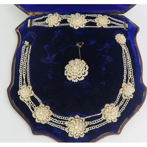 128 - A 19th Century untested Seed Pearl Demi Parure including a necklace (c. 16.25