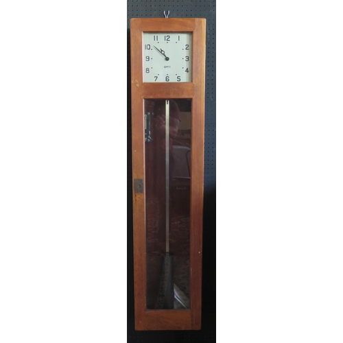 1282 - A GENTS master clock contained in an oak case, with pendulum, 127cm high