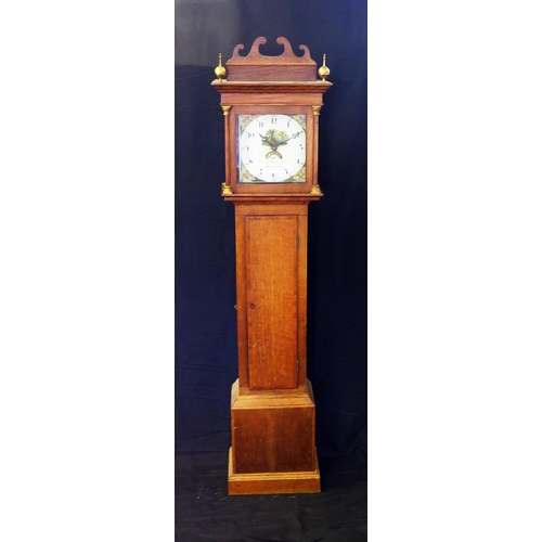 1283 - Pinn, Exmouth, a late 18th century oak longcase clock, the hood with broken swan neck and turned col... 