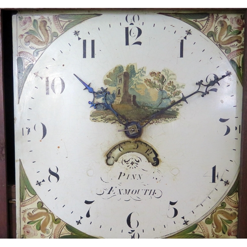 1283 - Pinn, Exmouth, a late 18th century oak longcase clock, the hood with broken swan neck and turned col... 