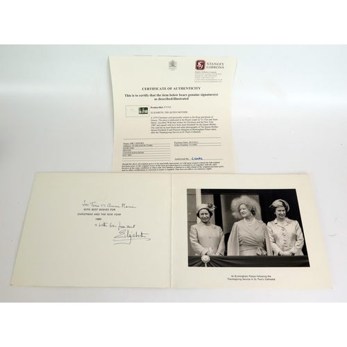 1294D - A 1979 Elizabeth, Queen Mother, Signed Christmas card to the King and Queen of Greece with COA