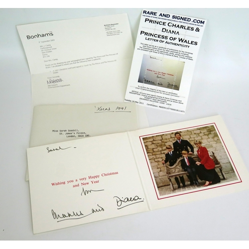 1294E - A Prince Charles and Princess Diana Christmas 1991 Signed Christmas Card with COA