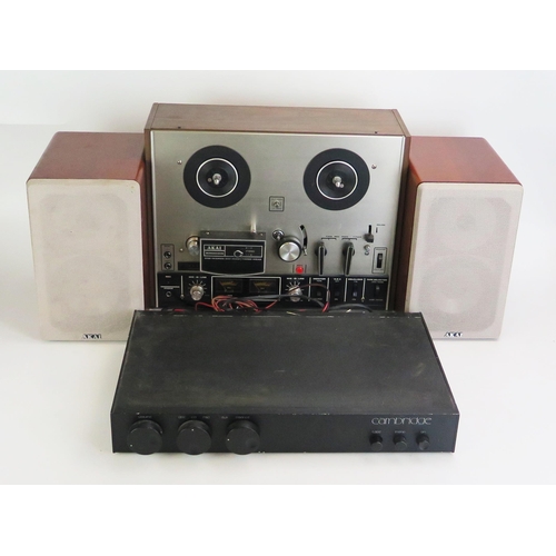 1320 - An Akai 4000DS Reel to Reel Tape Recorder with Akai QX-3700 Speakers and Cambridge P40 Amplifier