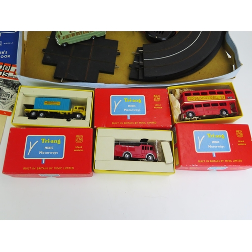 1328 - Triang Minic Motorways M. 1512 Public Transport Set with two extra vehicles: M.1547 Bedford Lorry wi... 