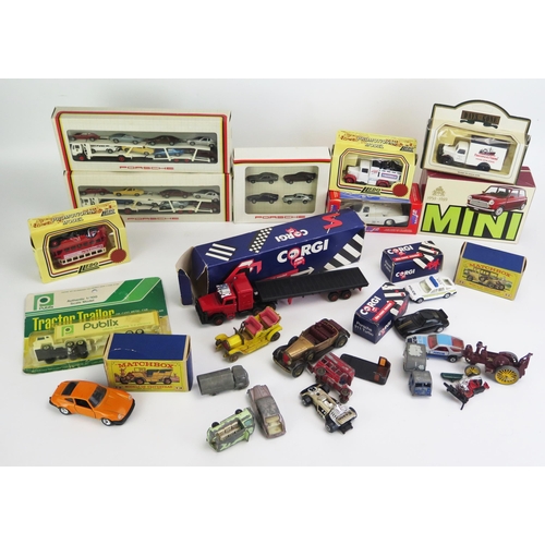 1334A - Collection of Toy Cars including Herpa Porsche Transporters, Matchbox, Vitese, Solido, Corgi