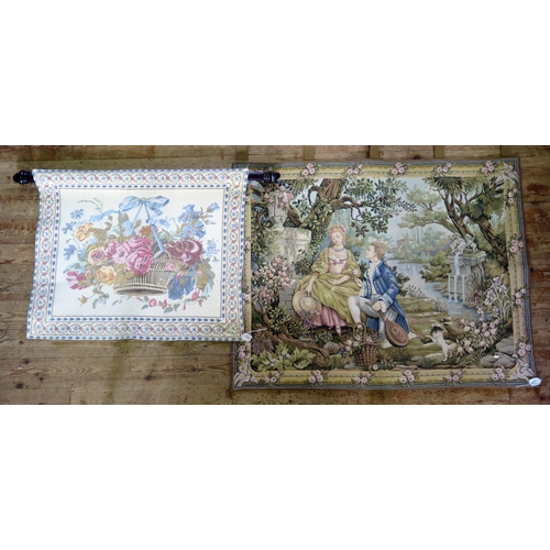 1341 - A late 20th century machine woven tapestry 'Jardin D'Amour'92 x 119cm, together with another machine... 