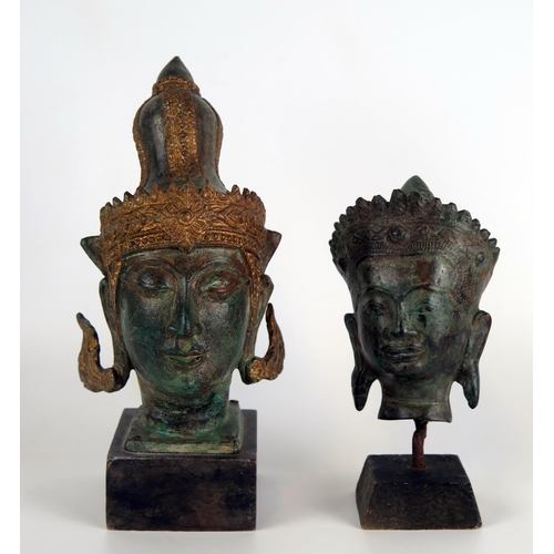 1354 - A Thai bronze bust of Buddha, mounted on a square wood base, overall height 15cm high, together with... 