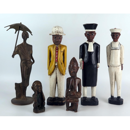 1357 - Three Senegal carved wooden and polychrome decorated figures including sailor, clergyman and governm... 