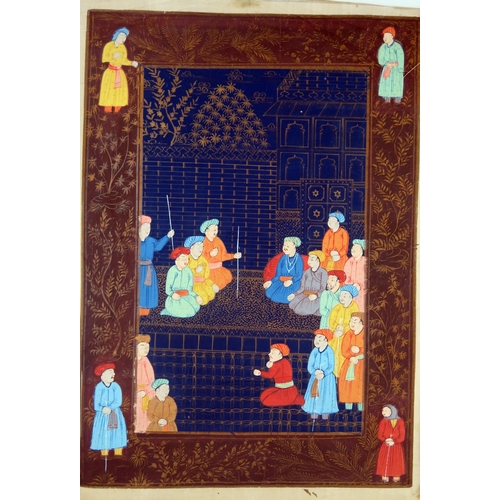 1358 - Two large Persian gouache paintings on linen depicting court scenes, each 50 x 35cm.