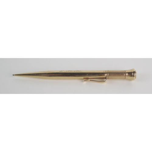 1361 - A 9ct gold 'Centennial' propelling pencil, by S Mordan & Co, 11cm long, gross weight 18.94gms.