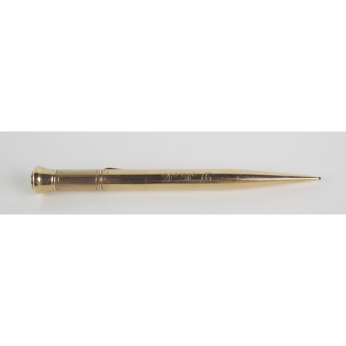 1361 - A 9ct gold 'Centennial' propelling pencil, by S Mordan & Co, 11cm long, gross weight 18.94gms.